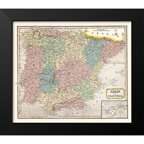 Spain Portugal - Oddy 1811 Black Modern Wood Framed Art Print by Oddy