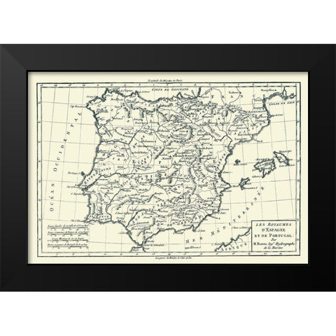 Spain Portugal - Bonne 1780 Black Modern Wood Framed Art Print by Bonne