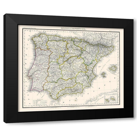 Spain Portugal - Stein 1854 Black Modern Wood Framed Art Print by Stein