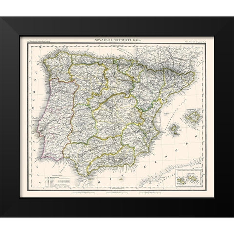 Spain Portugal - Stein 1854 Black Modern Wood Framed Art Print by Stein