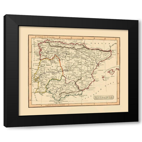 Spain Portugal - Thomas 1835 Black Modern Wood Framed Art Print with Double Matting by Thomas