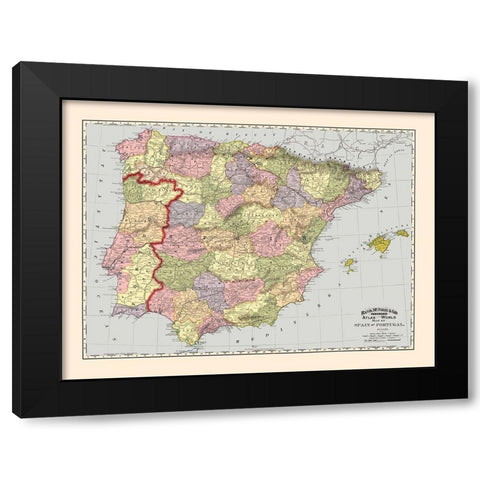 Spain Portugal - Rand McNally 1897 Black Modern Wood Framed Art Print with Double Matting by Rand McNally