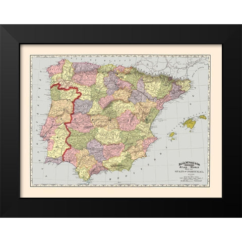 Spain Portugal - Rand McNally 1897 Black Modern Wood Framed Art Print by Rand McNally