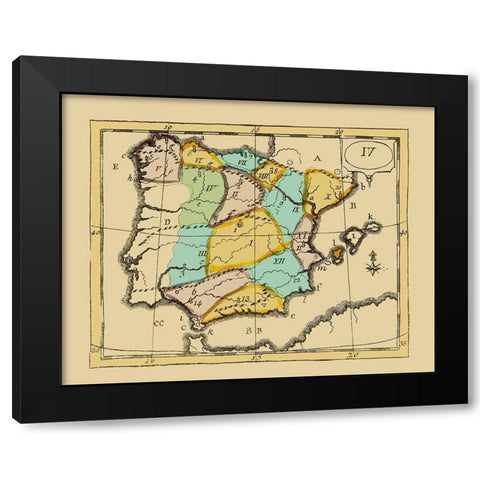 Spain Portugal - Bruyset 1784 Black Modern Wood Framed Art Print with Double Matting by Bruyset