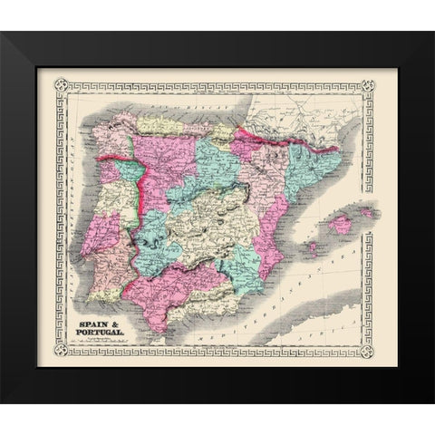 Spain Portugal - Schonberg 1865 Black Modern Wood Framed Art Print by Schonberg