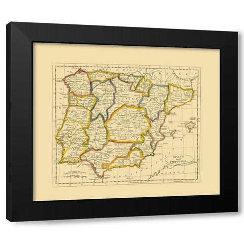 Spain Portugal - Seaman 1821 Black Modern Wood Framed Art Print by Seaman