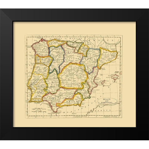 Spain Portugal - Seaman 1821 Black Modern Wood Framed Art Print by Seaman