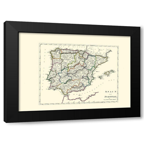 Spain Portugal - Carey 1814 Black Modern Wood Framed Art Print by Carey