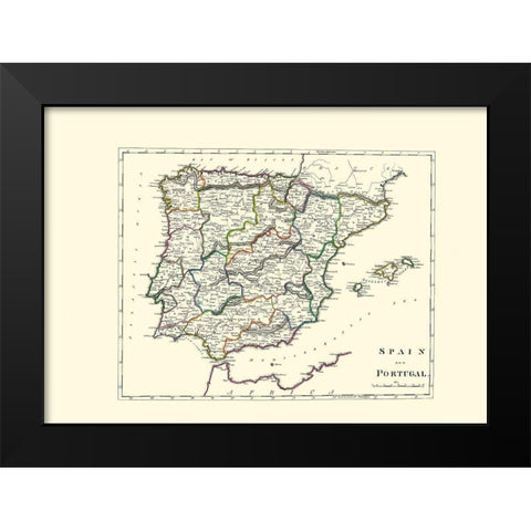 Spain Portugal - Carey 1814 Black Modern Wood Framed Art Print by Carey