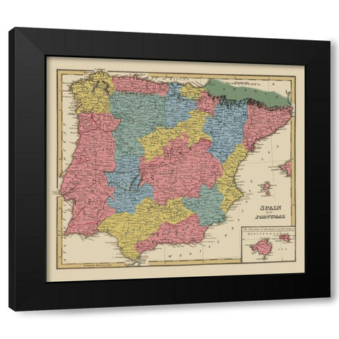 Spain Portugal - Lucas 1823 Black Modern Wood Framed Art Print by Lucas