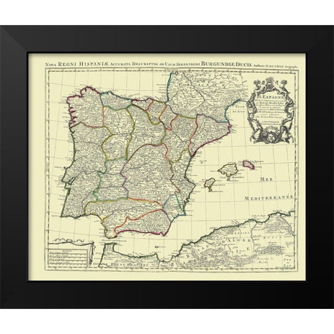 Spain Portugal - Covens 1742 Black Modern Wood Framed Art Print by Covens