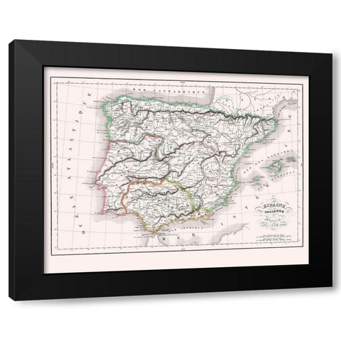 Spain Portugal - Delamarche 1847 Black Modern Wood Framed Art Print with Double Matting by Delamarche