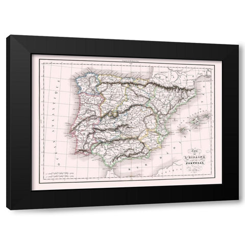 Spain Portugal - Delamarche 1847 Black Modern Wood Framed Art Print by Delamarche