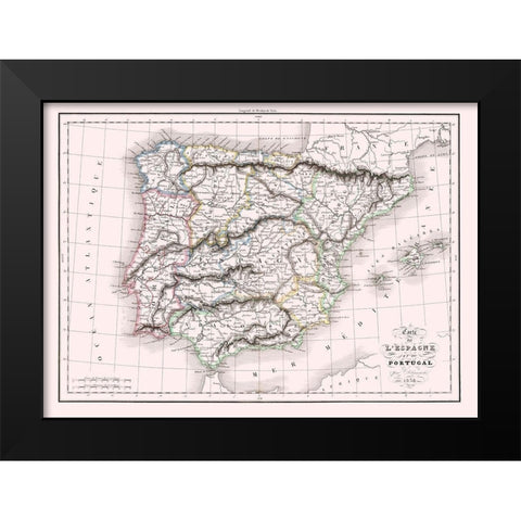 Spain Portugal - Delamarche 1847 Black Modern Wood Framed Art Print by Delamarche