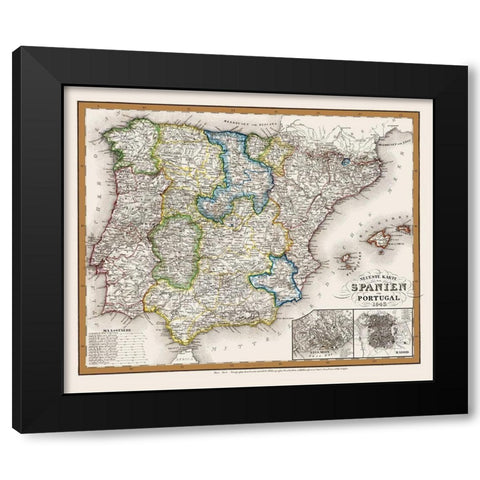 Spain Portugal - Meyer 1843 Black Modern Wood Framed Art Print with Double Matting by Meyer