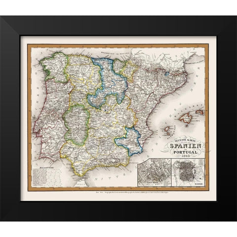 Spain Portugal - Meyer 1843 Black Modern Wood Framed Art Print by Meyer