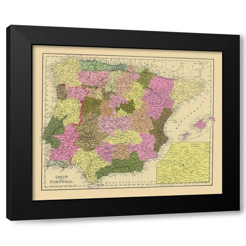 Spain Portugal - Mitchell 1846 Black Modern Wood Framed Art Print with Double Matting by Mitchell