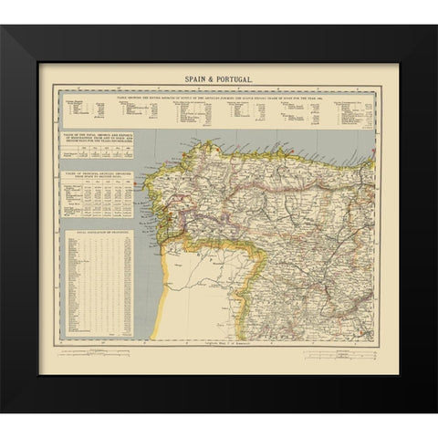 Spain Portugal - Letts 1883 Black Modern Wood Framed Art Print by Letts
