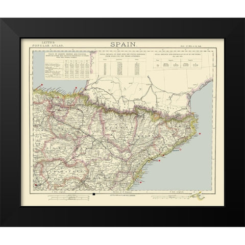 Northeast Spain - Letts 1883 Black Modern Wood Framed Art Print by Letts