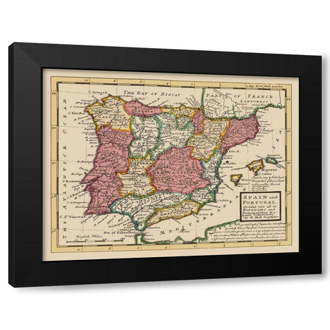 Spain Portugal - Moll 1736 Black Modern Wood Framed Art Print with Double Matting by Moll