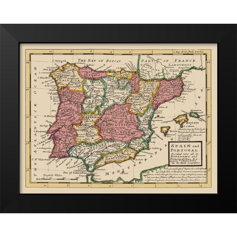 Spain Portugal - Moll 1736 Black Modern Wood Framed Art Print by Moll