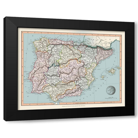 Spain Portugal - Arrowsmith 1840 Black Modern Wood Framed Art Print with Double Matting by Arrowsmith