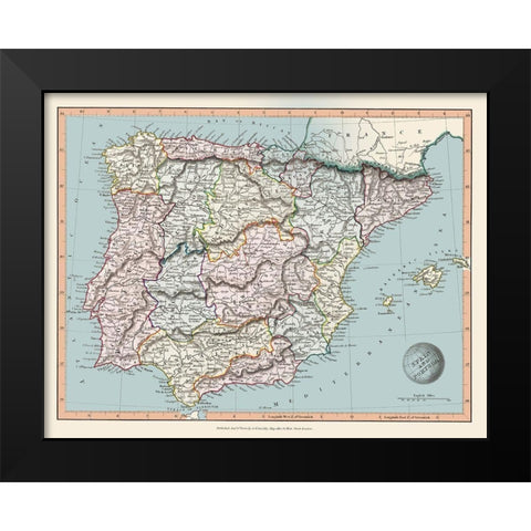 Spain Portugal - Arrowsmith 1840 Black Modern Wood Framed Art Print by Arrowsmith