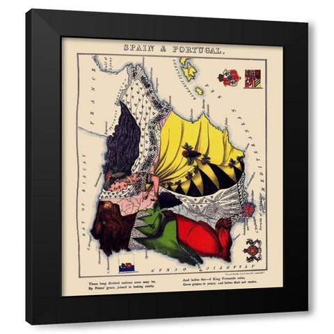 Spain Portugal - Lancaster 1869 Black Modern Wood Framed Art Print with Double Matting by Lancaster