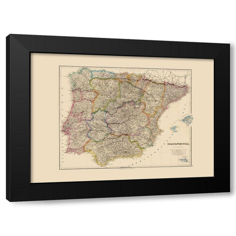 Spain Portugal - Arrowsmith 1844 Black Modern Wood Framed Art Print by Arrowsmith