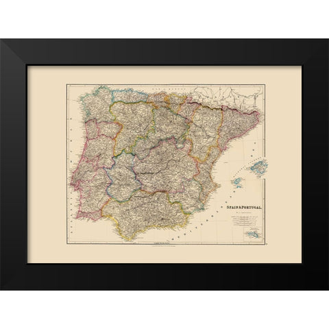 Spain Portugal - Arrowsmith 1844 Black Modern Wood Framed Art Print by Arrowsmith