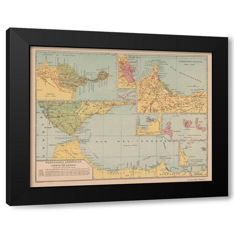 Spanish Possessions in North Africa - Martin 1903 Black Modern Wood Framed Art Print by Martin