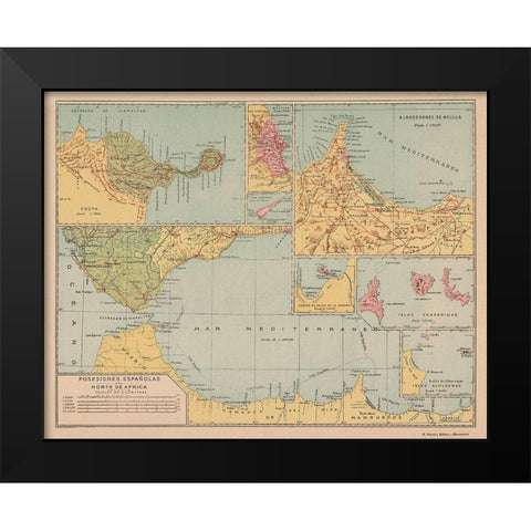Spanish Possessions in North Africa - Martin 1903 Black Modern Wood Framed Art Print by Martin