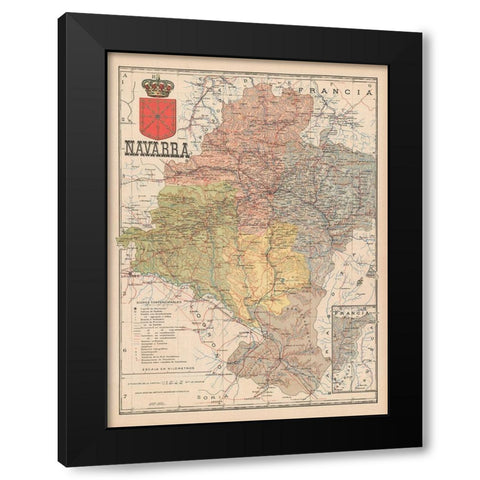 Europe Navarre France Spain - Martin 1902 Black Modern Wood Framed Art Print by Martin