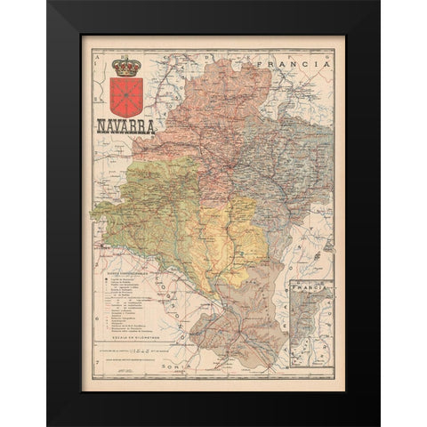 Europe Navarre France Spain - Martin 1902 Black Modern Wood Framed Art Print by Martin