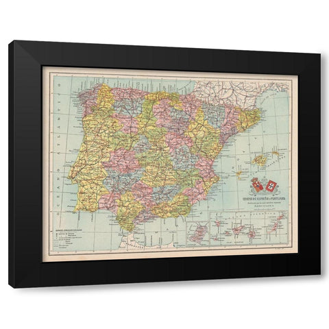 Spain Portugal - Martin 1911 Black Modern Wood Framed Art Print by Martin