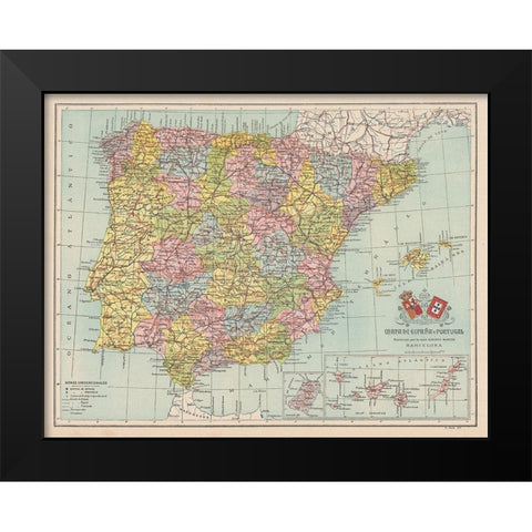 Spain Portugal - Martin 1911 Black Modern Wood Framed Art Print by Martin