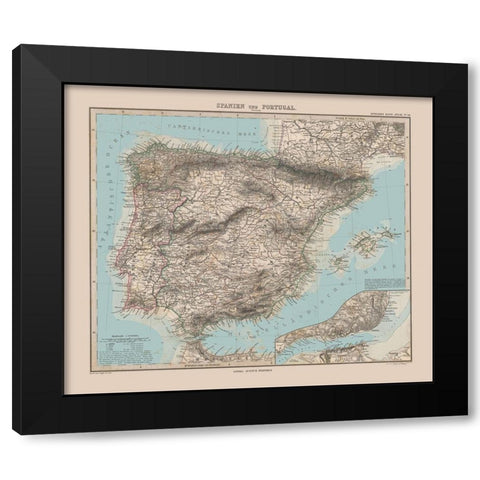 Spain Portugal Europe - Stieler 1885 Black Modern Wood Framed Art Print with Double Matting by Stieler
