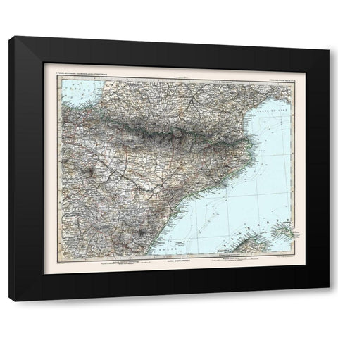 Northeastern Spain - Stieler 1885 Black Modern Wood Framed Art Print by Stieler