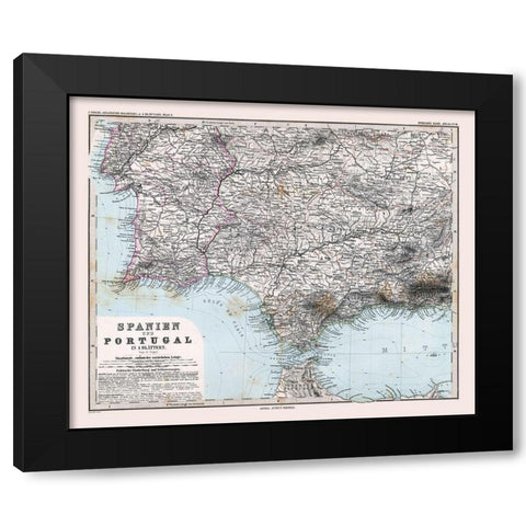 Southwest Spain Portugal - Stieler 1885 Black Modern Wood Framed Art Print with Double Matting by Stieler