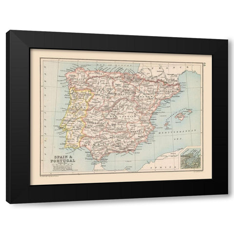 Spain Portugal - Bartholomew 1892 Black Modern Wood Framed Art Print with Double Matting by Bartholomew