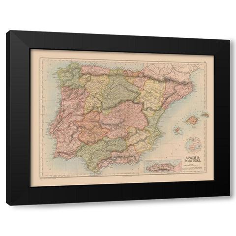 Spain Portugal - Black 1867 Black Modern Wood Framed Art Print with Double Matting by Black