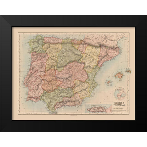Spain Portugal - Black 1867 Black Modern Wood Framed Art Print by Black