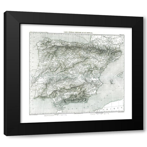 Spain Portugal - Thiers 1866 Black Modern Wood Framed Art Print with Double Matting by Thiers