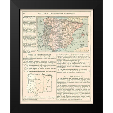 Spain Portugal - Monteith 1882 Black Modern Wood Framed Art Print by Monteith