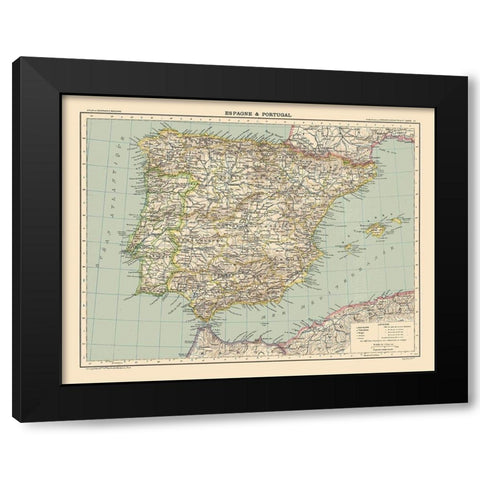 Spain Portugal - Schrader 1908 Black Modern Wood Framed Art Print with Double Matting by Schrader