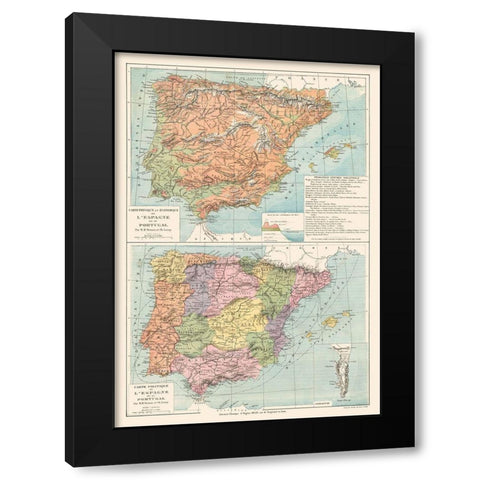 Spain Portugal - Drioux 1882 Black Modern Wood Framed Art Print with Double Matting by Drioux