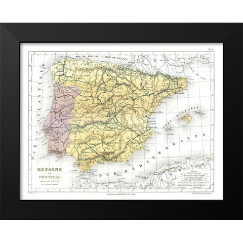 Spain Portugal - Cortambert 1880 Black Modern Wood Framed Art Print by Cortambert