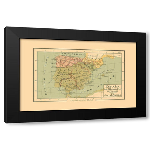 Spain 756 AD to 866 AD - Artero 1879 Black Modern Wood Framed Art Print by Artero