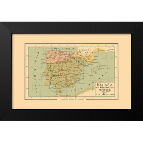 Spain 756 AD to 866 AD - Artero 1879 Black Modern Wood Framed Art Print by Artero
