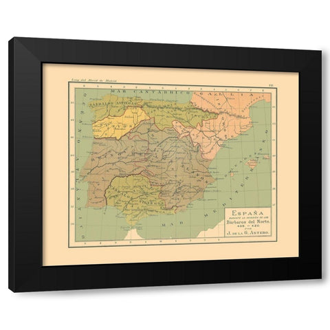 Spain 409 AD to 420 AD - Artero 1879 Black Modern Wood Framed Art Print by Artero